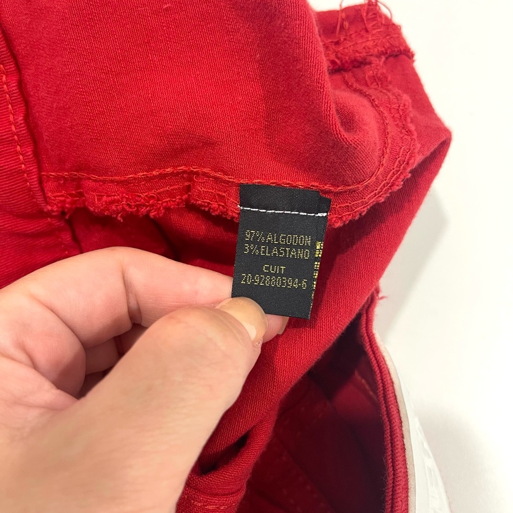 TIFFANY Low Rise Red Denim Stretch Pleated Micro Mini Skirt EU sz 40 Y2K bratz - Picture 8 of 8